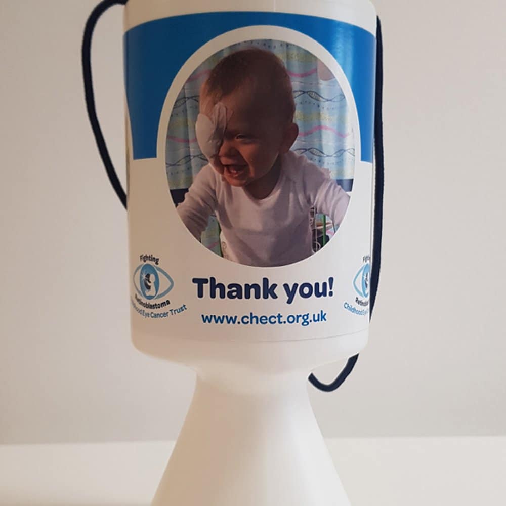 Collection tin sq Collection tin. White with three pictures of CHECT members on and text reading Thank You as well as the CHECT website