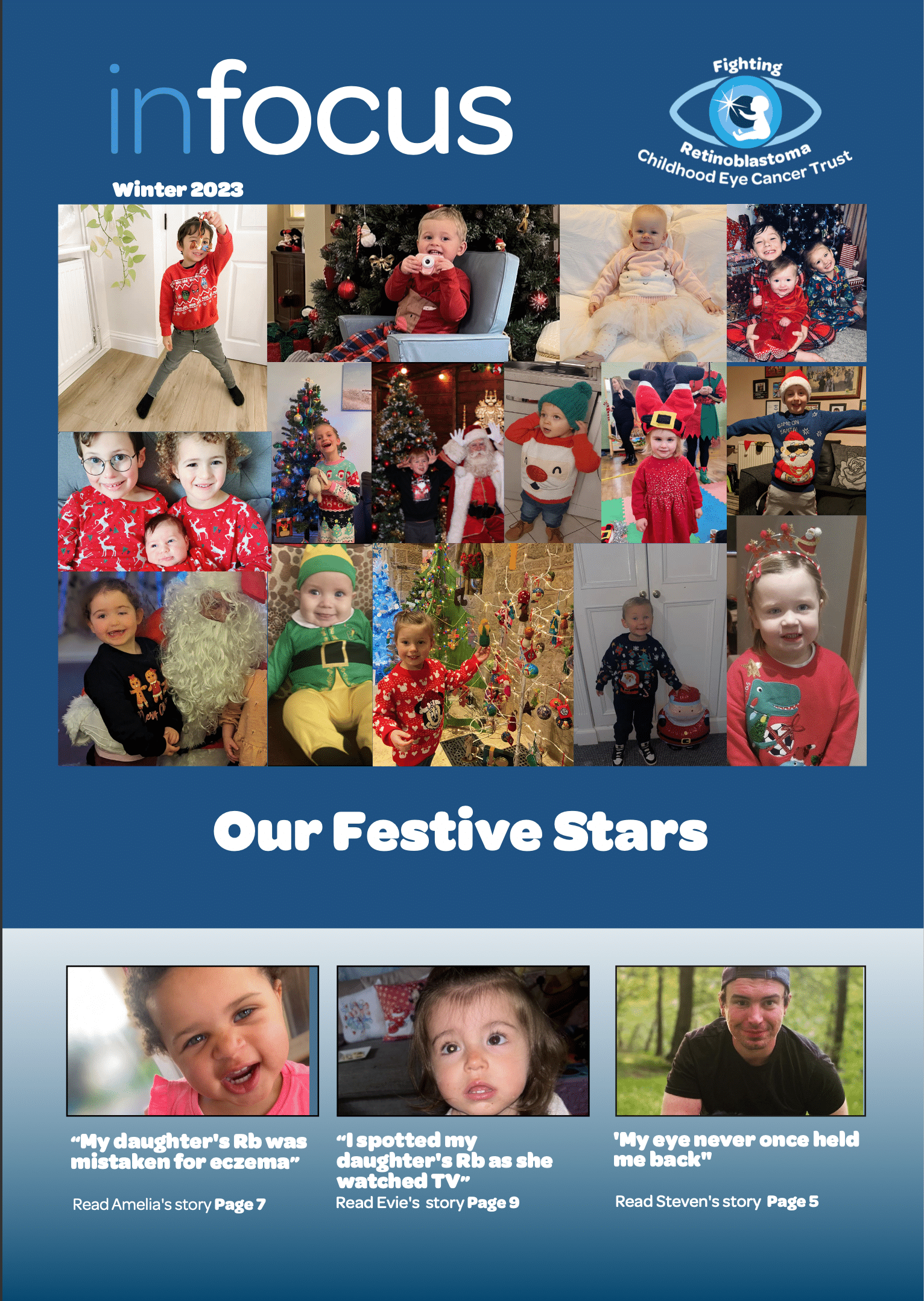 The image shows the front cover of InFocus. It has photos of children in their Christmas clothes.
