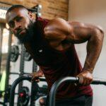 Michael working out at the gym. Michael had retinoblastoma as a child