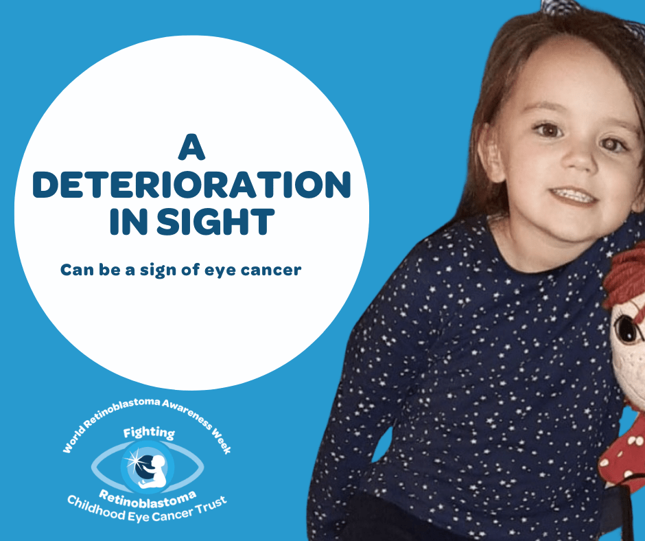 5 text reads a deterioration in sight can be a sign of childhood eye cancer