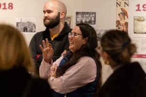 Three people laughing