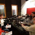 The group are setting up for the podcasting