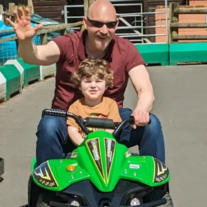 Brian and teddy are on a go kart