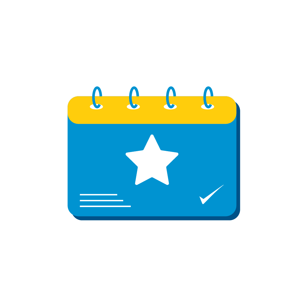 Icon of a calendar with a star and tick to represent CHECT events