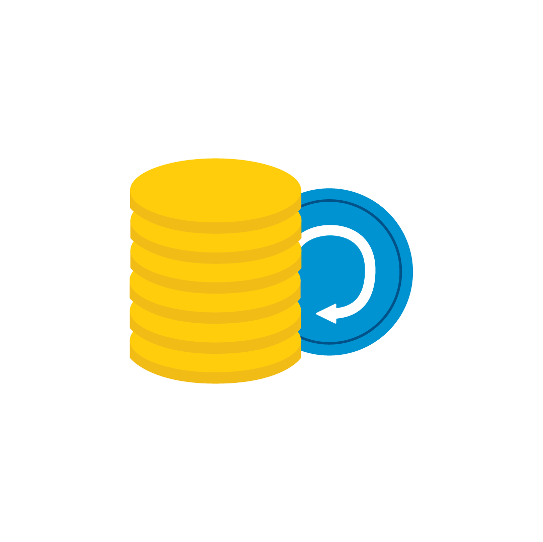 a stack of coins and a redo icon to represent regular giving for CHECT