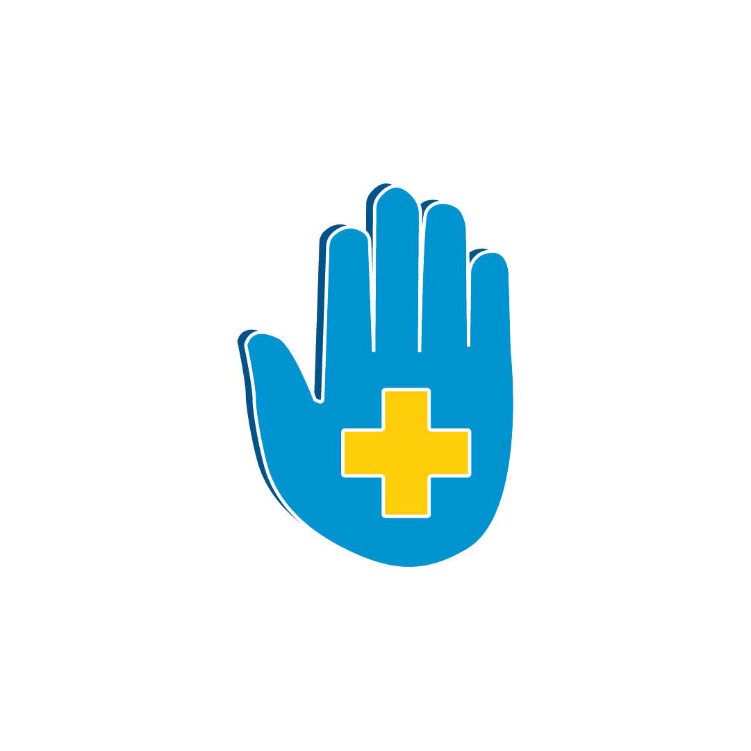 Icon for treatment is a hand with a plus sign on it to represent aid