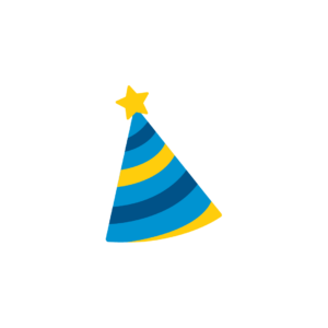 Icon of a party hat to represent childhood eye cancer trust events