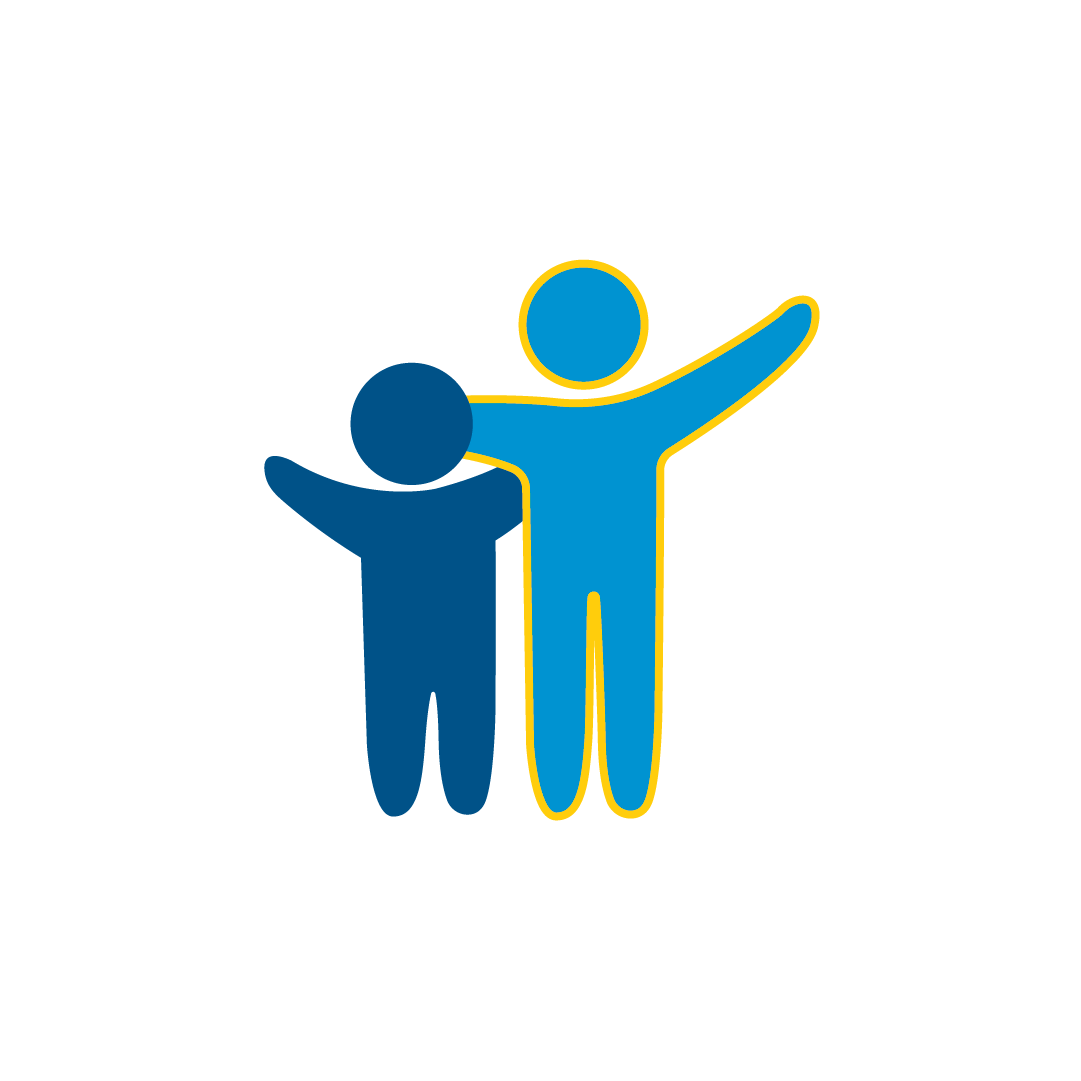 Icon of a small person hugging a taller person to represent childhood eye cancer trust parent members